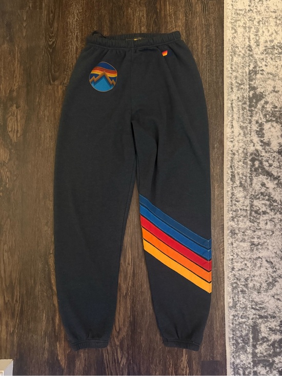 Aviator Nation Pants - Aviator Nation Black Track Joggers with Blue, Red & Yellow Stripes